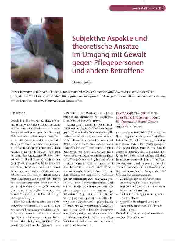 Vorschauseite 1: Subjektive Aspekte und theoretische Ansätze im Umgang mit Gewalt gegen Pflegepersonen und andere Betroffene