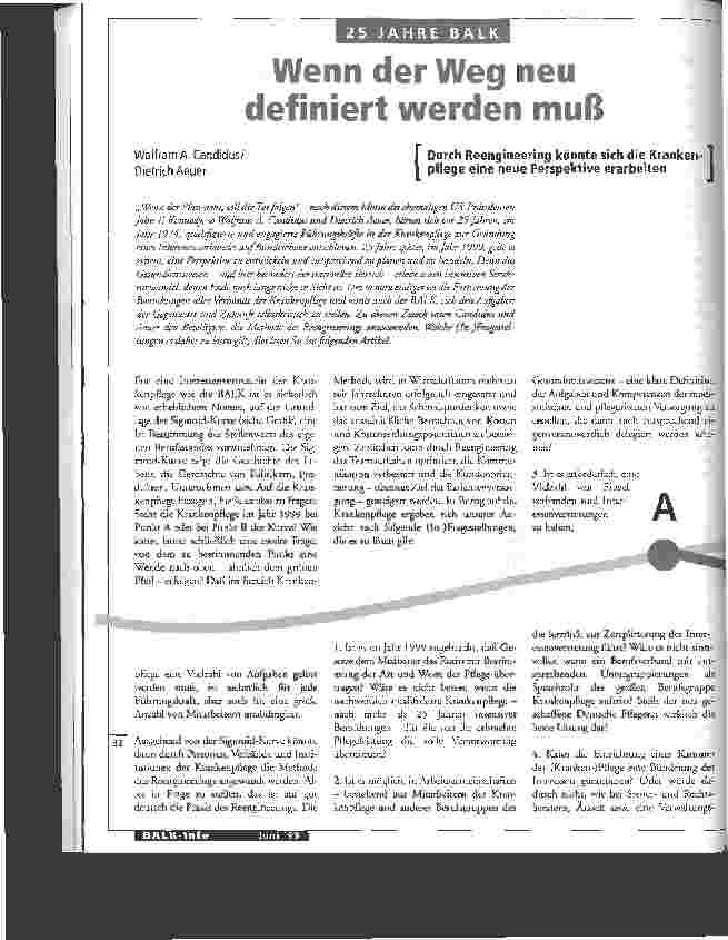 Vorschauseite 1: Wenn der Weg neu definiert werden muß Durch Reengineering könnte sich die Krankenpflege eine neue Perspektive erarbeiten