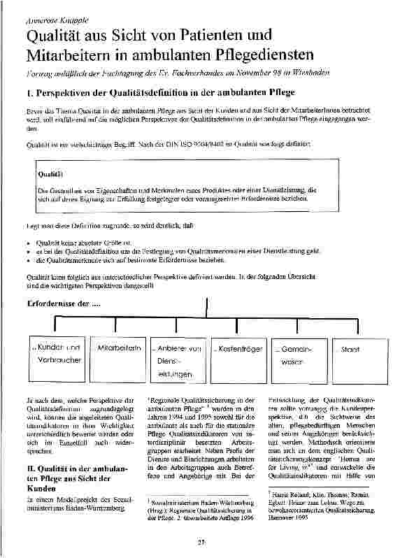 Vorschauseite 1: Qualität aus Sicht von Patienten und Mitarbeitern in ambulanten Pflegediensten