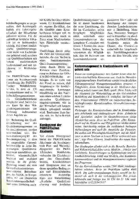 Vorschauseite 2: Curriculum Qualitätssicherung/Ärztliches Qualitätsmanagement an der PARITÄTischen Akademie in Frankfurt