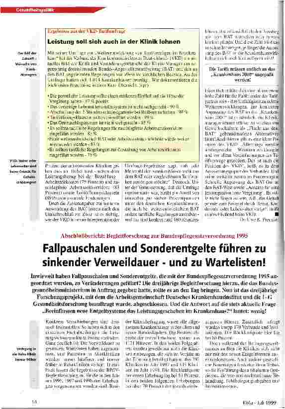 Vorschauseite 2: BAT-Anpassung an die Klinikwirklichkeit - oder die Krankenhäuser proben die Tarifflucht! VKD-Umfrage zur Weiterentwicklung des BAT