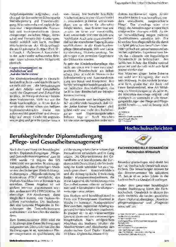 Vorschauseite 2: hoch/tief/oben/unten Wohin bewegt sich die Kinderkrankenpflege am Übergang ins nächste Jahrtausend?