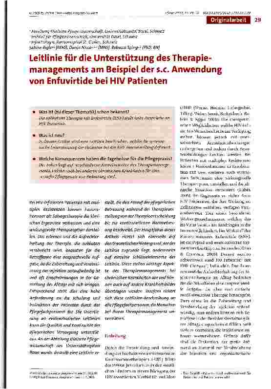 Vorschauseite 1: Leitlinie für die Unterstützung des Therapiemanagements am Beispiel der s.c. Anwendung von Enfuvirtide bei HIV Patienten