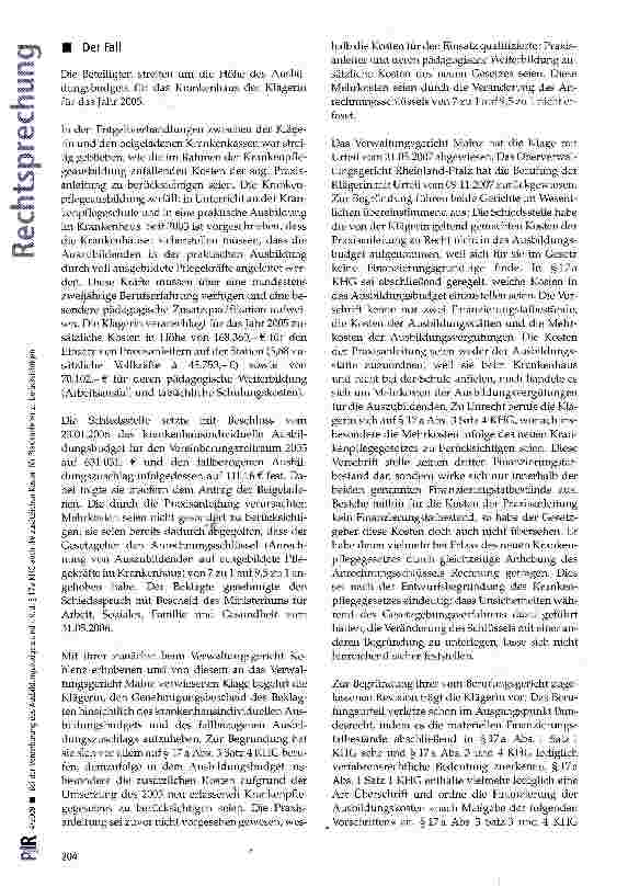 Vorschauseite 2: Bei der Vereinbarung des Ausbildungsbudgets sind i.R.d. § 17a KHG auch die zusätzlichen Kosten für Praxisanleiter zu berücksichtigen