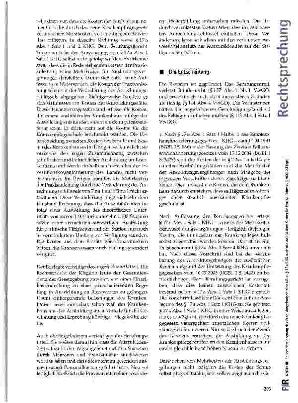 Vorschauseite 3: Bei der Vereinbarung des Ausbildungsbudgets sind i.R.d. § 17a KHG auch die zusätzlichen Kosten für Praxisanleiter zu berücksichtigen