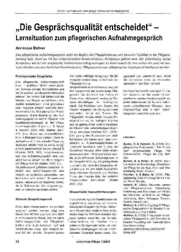 Vorschauseite 1: „Die Gesprächsqualität entscheidet -Lernsituation zum pflegerischen Aufnahmegespräch