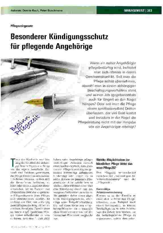 Vorschauseite 1: Besonderer Kündigungsschutz für pflegende Angehörige