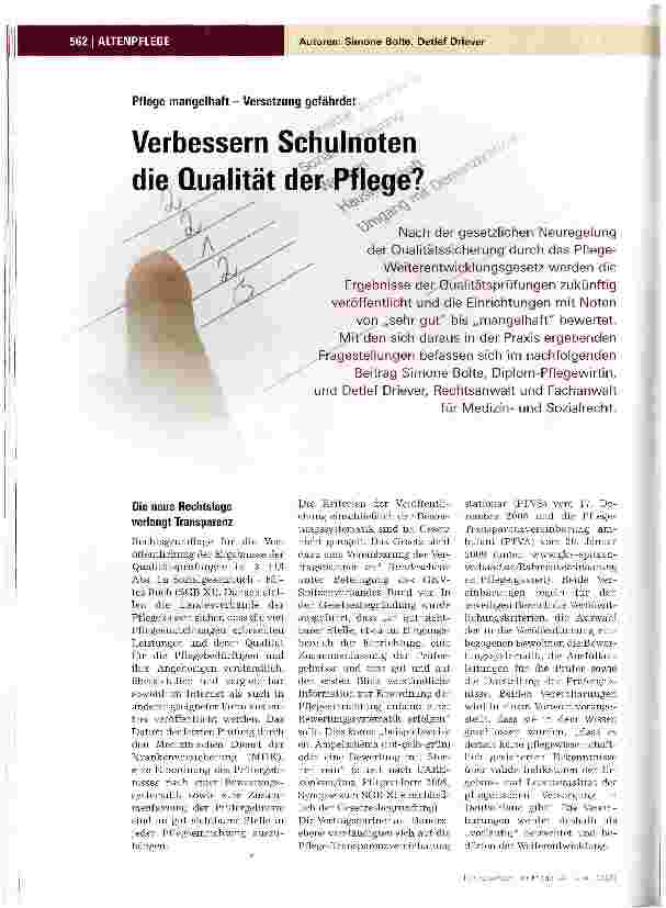 Vorschauseite 1: Verbessern Schulnoten die Qualität der Pflege?