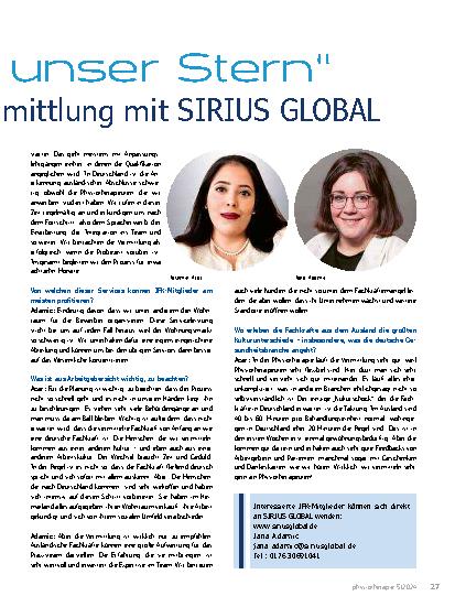 Vorschauseite 2: „Der Mensch ist unser Stern“ FK-Kooperation: Fachkräftevermittlung mit SIRIUS GLOBAL
