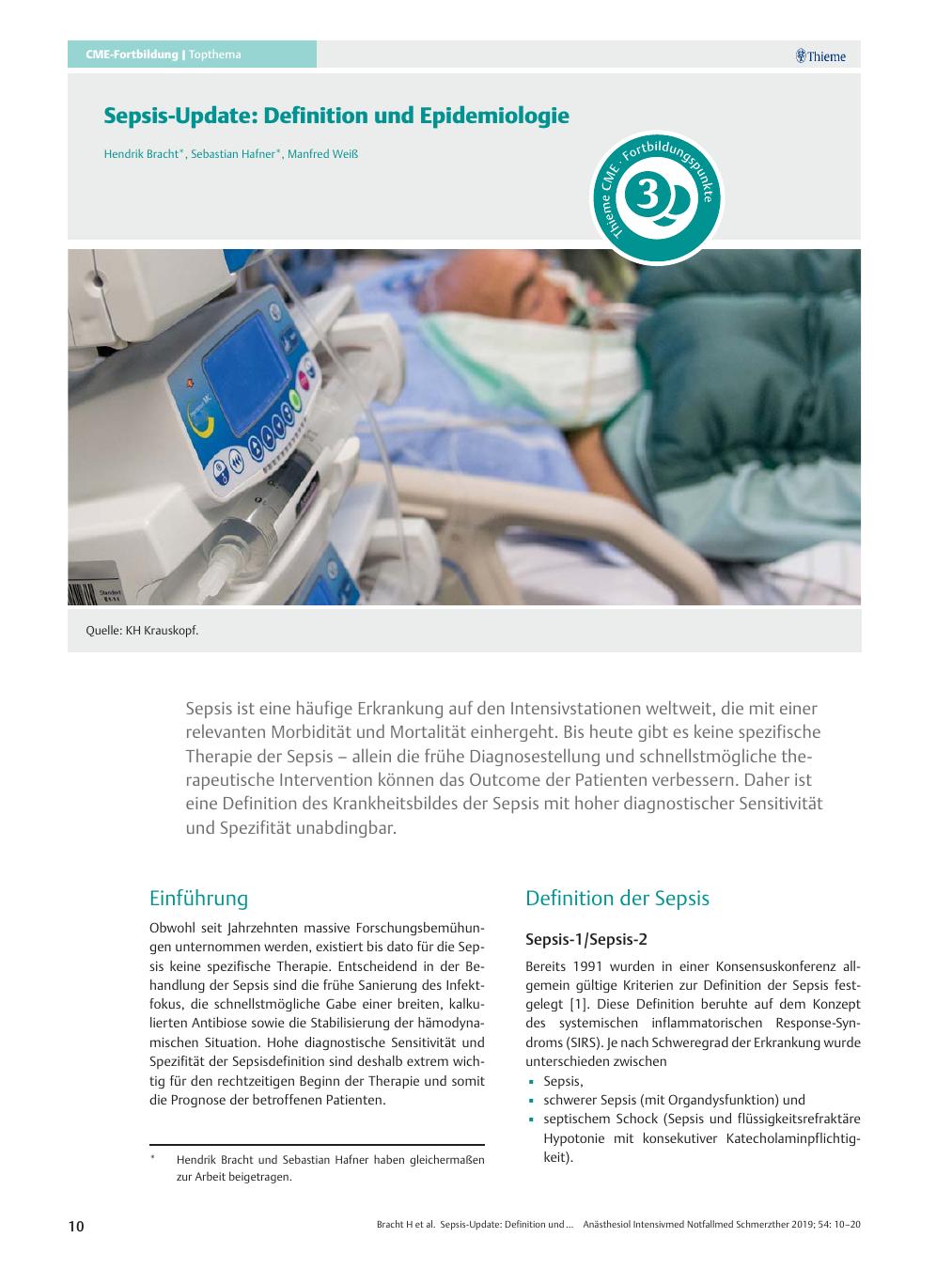 Vorschauseite 1: Sepsis-Update: Definition und Epidemiologie