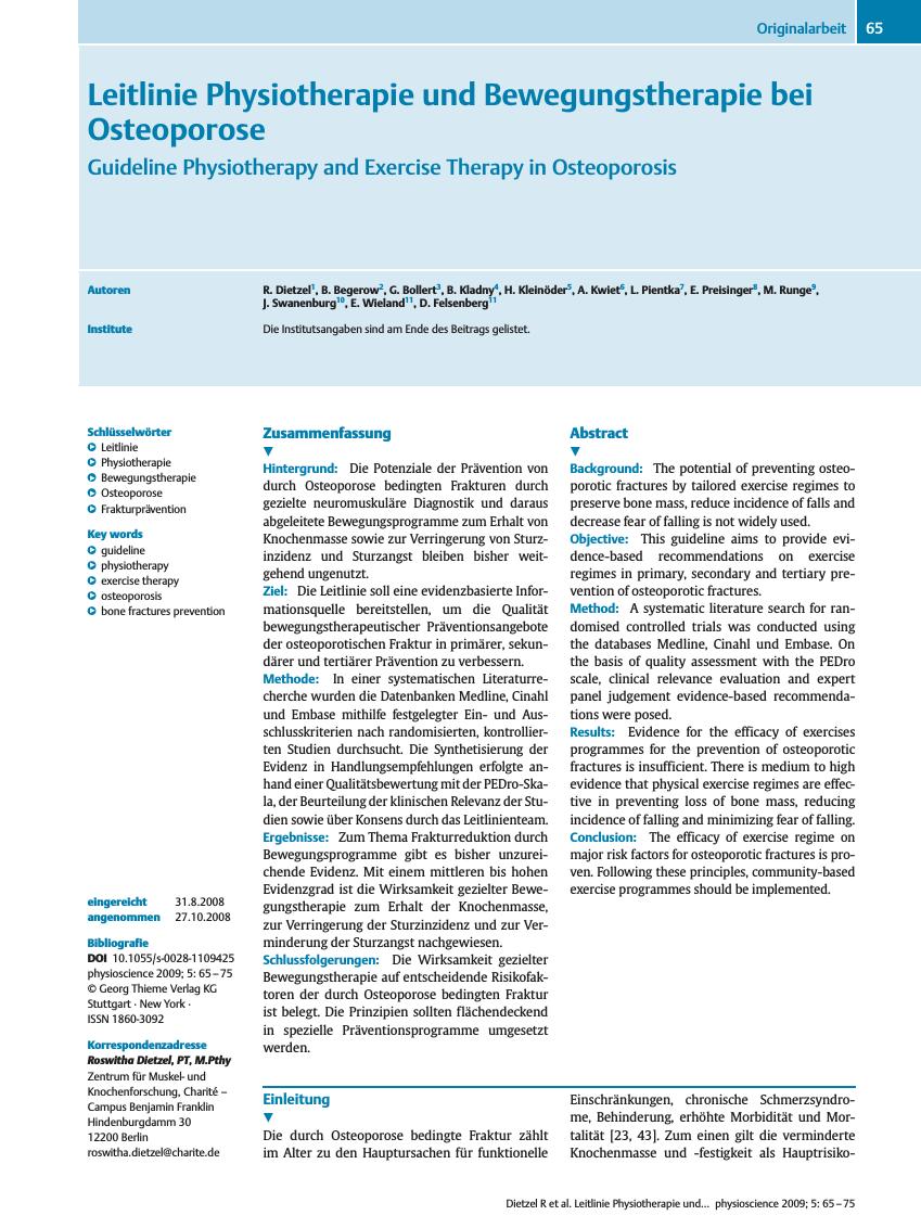 Vorschauseite 1: Leitlinie Physiotherapie und Bewegungstherapie bei Osteoporose