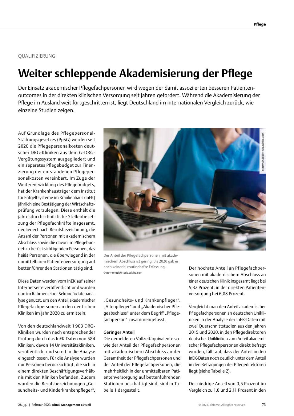 Vorschauseite 1: Qualifizierung: Weiterhin schleppende Akademisierung der Pflege