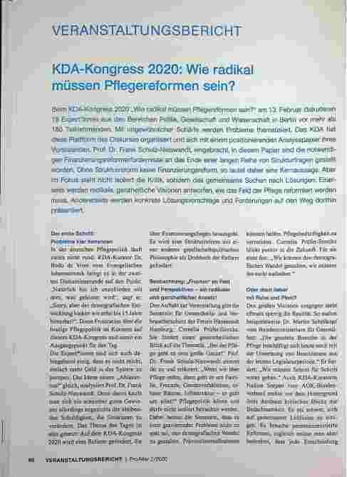 Vorschauseite 1: KDA-Kongress 2020: Wie radikal müssen Pflegereformen sein?