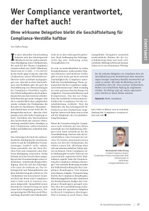 Vorschauseite 1: Wer Compliance verantwortet, der haftet auch! . Ohne wirksame Delegation bleibt die Geschäftsleitung für Compliance-Verstöße haftbar