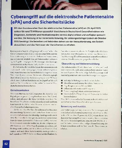 Vorschauseite 1: Cyberangriff auf die elektronische Patientenakte (ePA) und die Sicherheitslücke