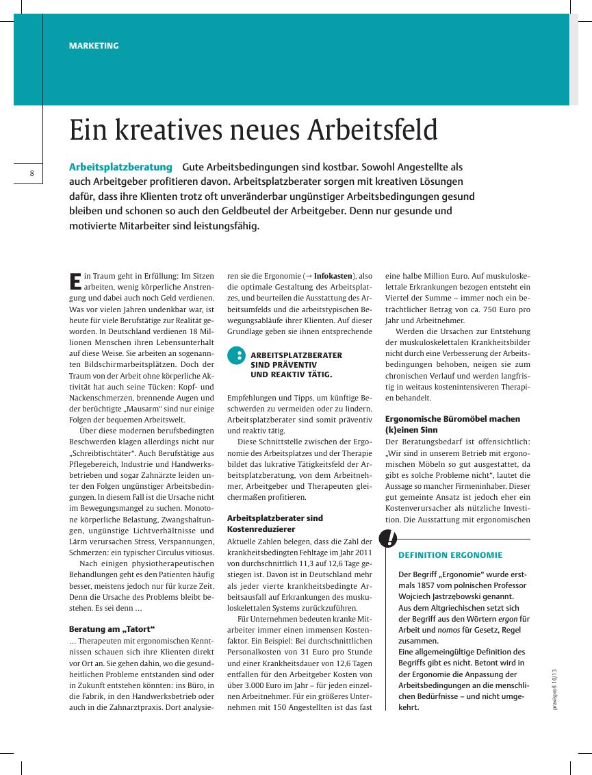 Vorschauseite 1: Arbeitsplatzberatung ? Ein kreatives neues Arbeitsfeld