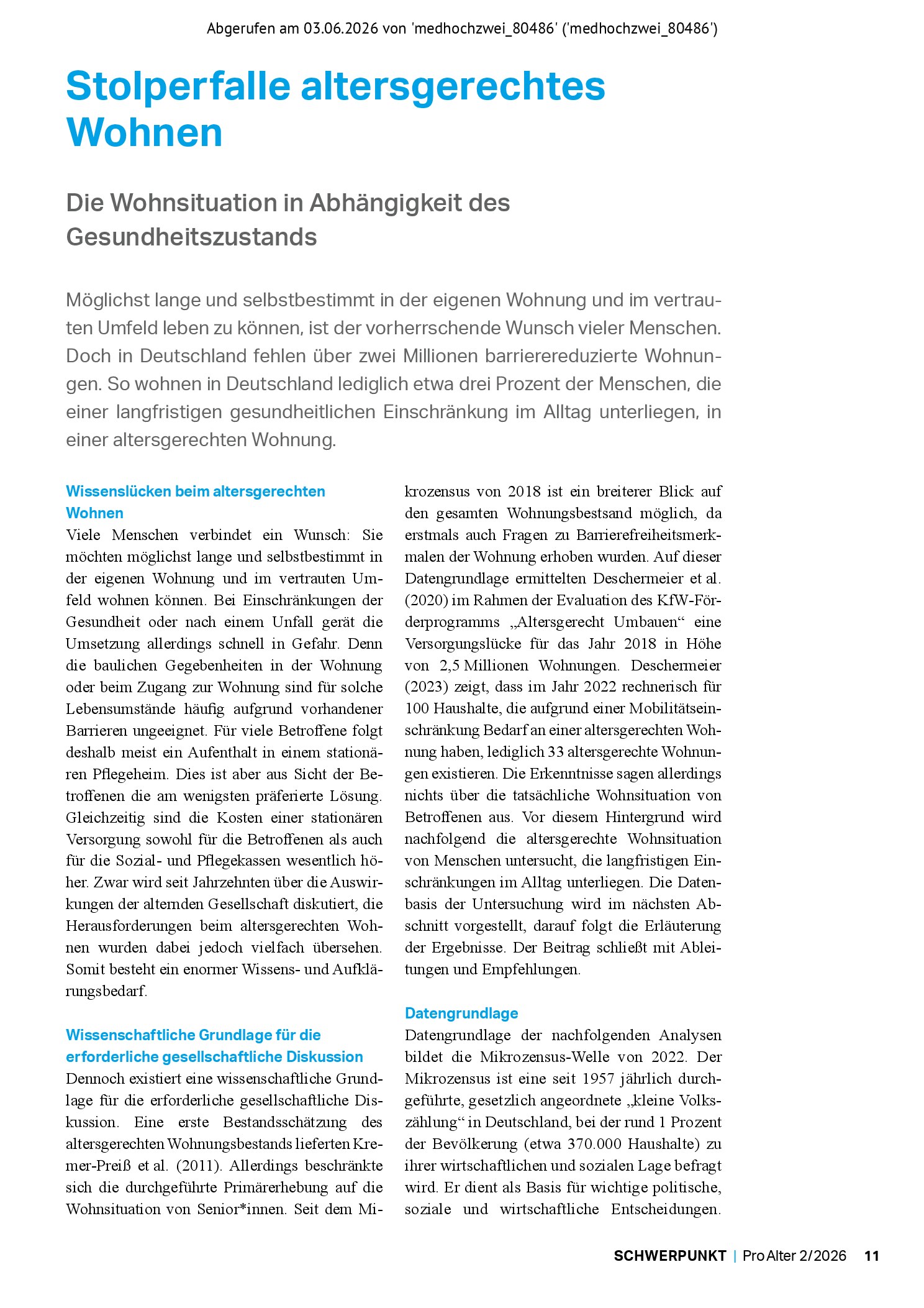 Vorschauseite 1: Stolperfalle altersgerechtes Wohnen: Die Wohnsituation in Abhängigkeit des Gesundheitszustands