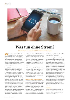 Vorschauseite 1: Was tun ohne Strom? Fällt der Strom aus, setzt die BAGFW auf technische Lösungen.