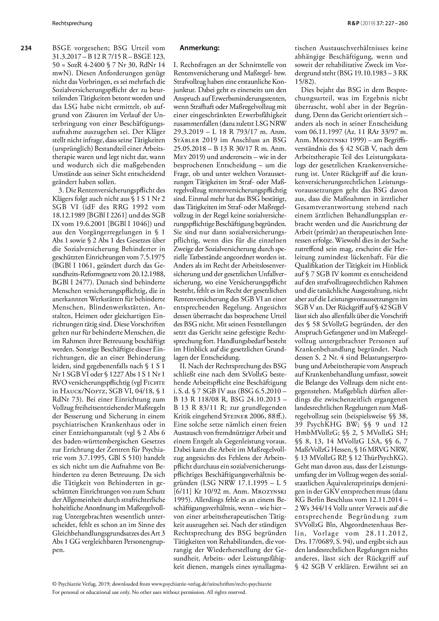 Vorschauseite 3: Sozialversicherungspflicht im Maßregelvollzug