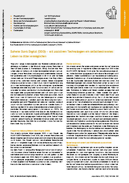 Vorschauseite 1: Daheim Dank Digital (DDD) – mit assistiven Technologien ein selbstbestimmtes Leben im Alter ermöglichen