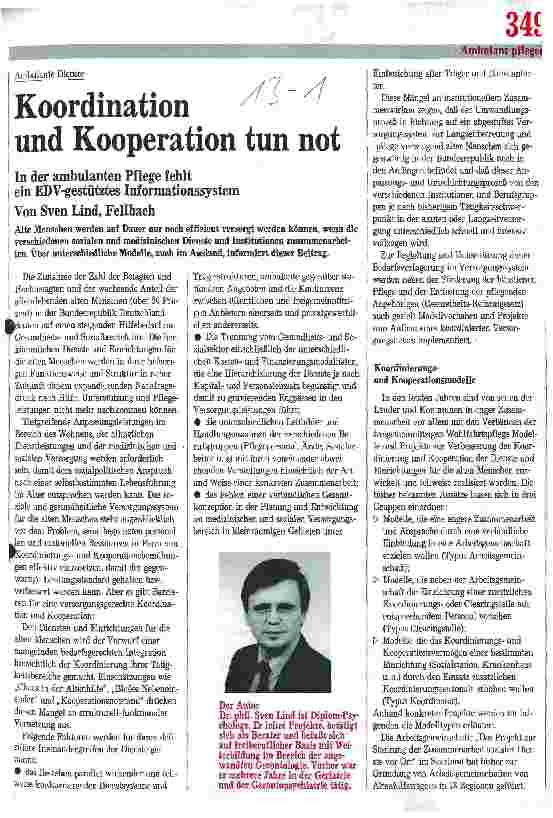 Vorschauseite 1: Ambulante Dienste: Koordination und Kooperation tun not. In der ambulanten Pflege fehlt ein EDV-gestütztes Informationssystem.