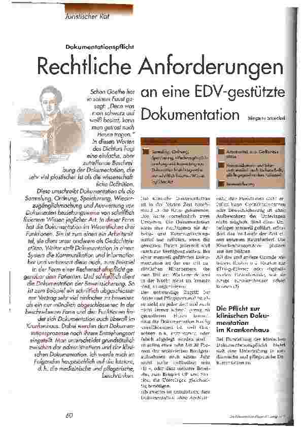 Vorschauseite 1: Rechtliche Anforderungen an eine EDV-gestützte Dokumentation Dokumentationspflicht