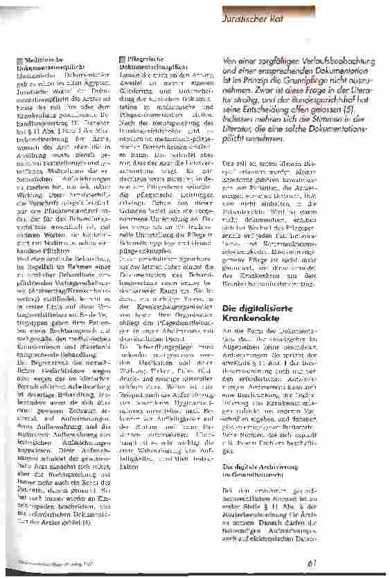 Vorschauseite 2: Rechtliche Anforderungen an eine EDV-gestützte Dokumentation Dokumentationspflicht