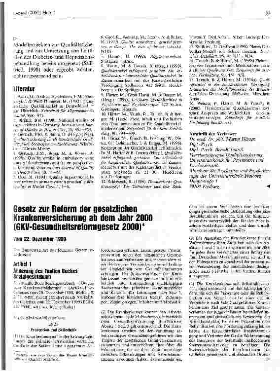 Vorschauseite 1: Gesetz zur Reform der gesetzlichen Krankenversicherung ab dem Jahr 2000