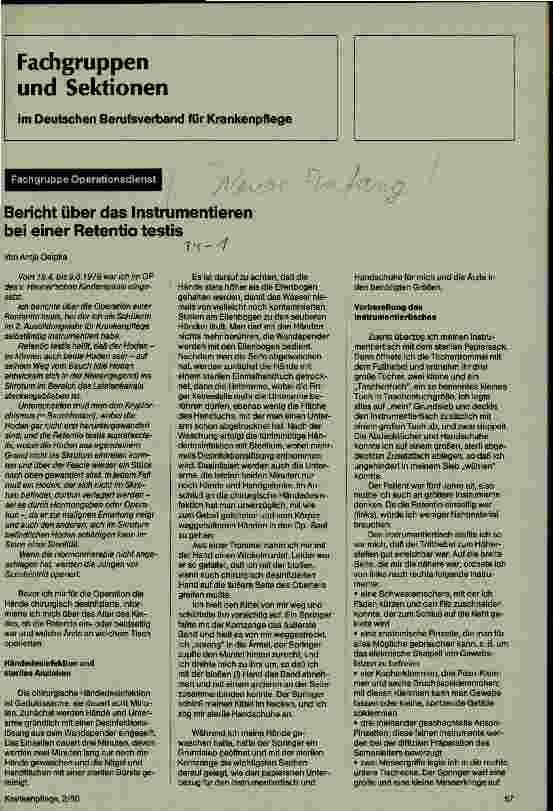 Vorschauseite 1: Bericht über das Instrumentieren bei einer Retentio testis