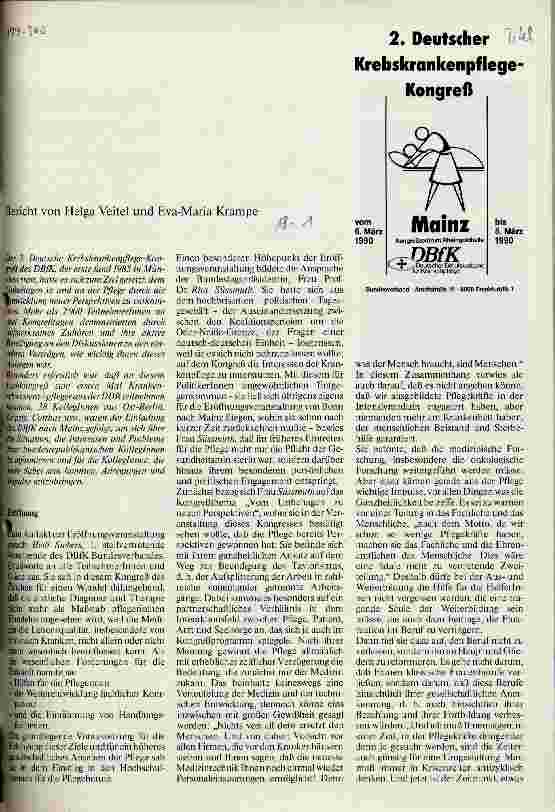 Vorschauseite 1: 2. Deutscher Krebskrankenpflegekongreß vom 6.-8. März 1990