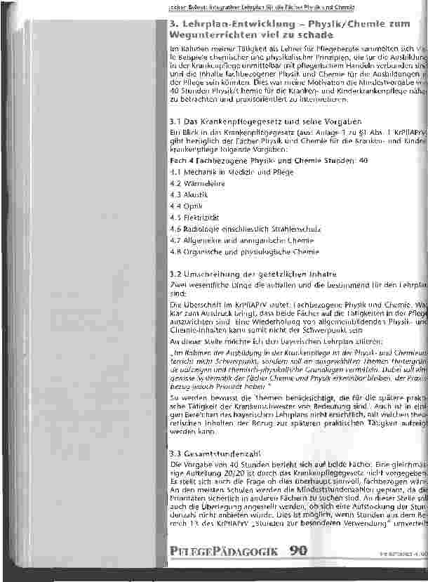 Vorschauseite 3: Integrativer Lehrplan für die Fächer Physik und Chemie Praxisorientierter Ansatz für die Krankenund Kinderkrankenpflegeausbildung