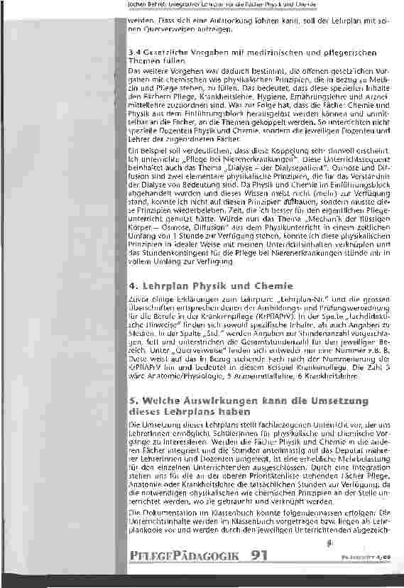 Vorschauseite 4: Integrativer Lehrplan für die Fächer Physik und Chemie Praxisorientierter Ansatz für die Krankenund Kinderkrankenpflegeausbildung