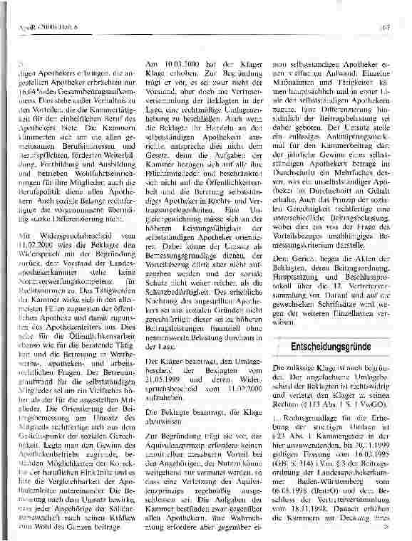 Vorschauseite 2: Apothekerkammerbeiträge Verwaltungsgericht Stuttgart, Urteil vom 20.10.2000