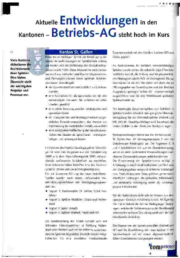 Vorschauseite 1: Aktuelle Entwicklungen in den Kantonen Betriebs-AG steht hoch im Kurs