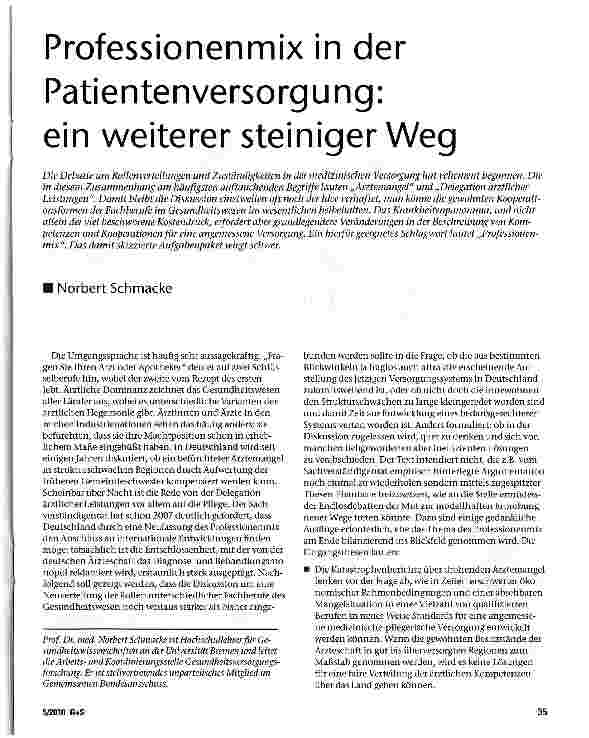 Vorschauseite 1: Professionenmix in der Patientenversorgung: ein weiterer steiniger Weg