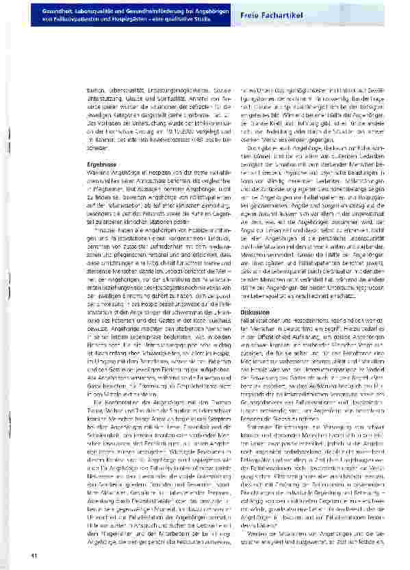 Vorschauseite 2: Gesundheit, Lebensqualität und Gesundheitsförderung bei Angehörigen von Palliativpatienten und Hospizgästen -eine qualitative Studie
