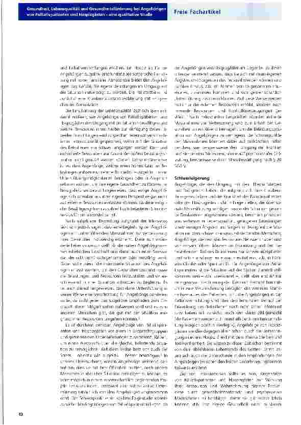 Vorschauseite 4: Gesundheit, Lebensqualität und Gesundheitsförderung bei Angehörigen von Palliativpatienten und Hospizgästen -eine qualitative Studie