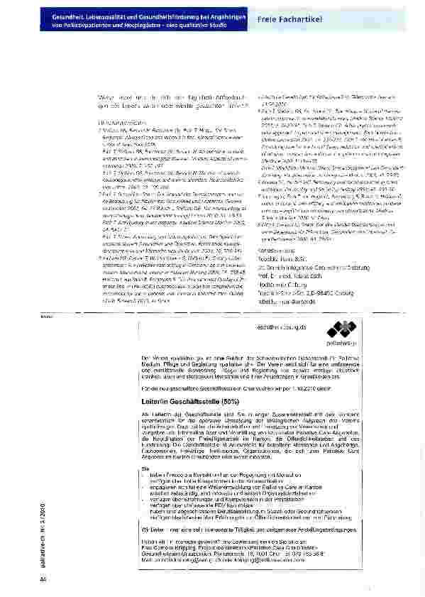 Vorschauseite 5: Gesundheit, Lebensqualität und Gesundheitsförderung bei Angehörigen von Palliativpatienten und Hospizgästen -eine qualitative Studie