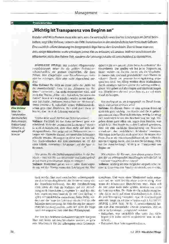 Vorschauseite 1: „Wichtig ist Transparenz von Beginn an