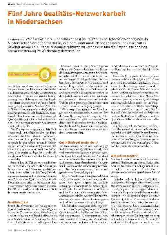 Vorschauseite 1: Fünf Jahre Qualitäts-Netzwerkarbeit in Niedersachsen