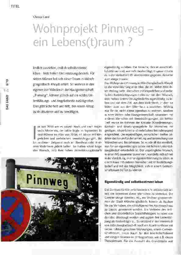 Vorschauseite 1: Wohnprojekt Pinnweg -ein Lebens(t)raum?