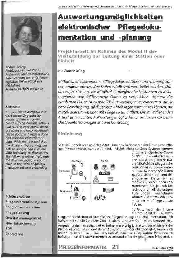 Vorschauseite 1: Auswertungsmöglichkeiten elektronischer Pflegedokumentation und -planung Projektarbeit im Rahmen des Modul II der Weiterbildung zur Leitung einer Station oder Einheit