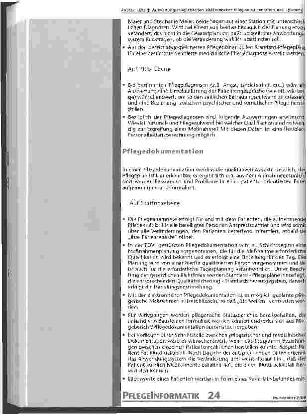 Vorschauseite 4: Auswertungsmöglichkeiten elektronischer Pflegedokumentation und -planung Projektarbeit im Rahmen des Modul II der Weiterbildung zur Leitung einer Station oder Einheit