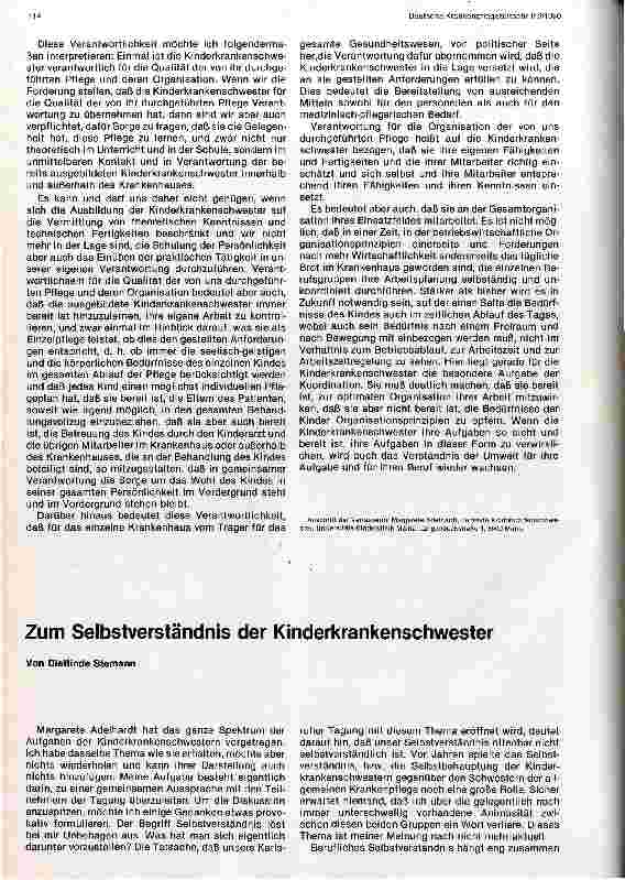 Vorschauseite 1: Zum Selbstverständnis der Kinderkrankenschwester