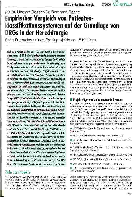 Vorschauseite 1: Empirischer Vergleich von Patientenklassifikationssystemen auf der Grundlage von DRGs in der Herzchirurgie Erste Ergebnisse eines Praxisprojekts an 18 Kliniken
