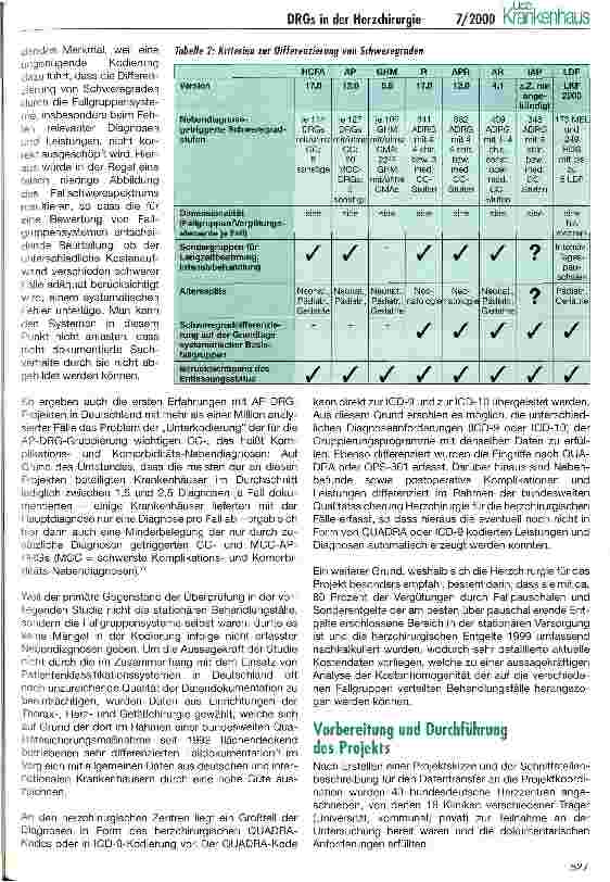 Vorschauseite 3: Empirischer Vergleich von Patientenklassifikationssystemen auf der Grundlage von DRGs in der Herzchirurgie Erste Ergebnisse eines Praxisprojekts an 18 Kliniken