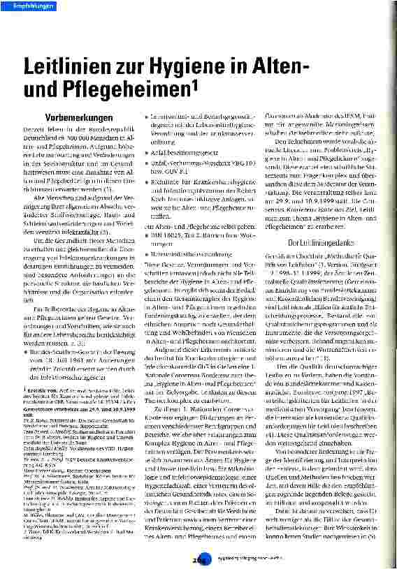 Vorschauseite 1: Leitlinien zur Hygiene in Altenund Pflegeheimen