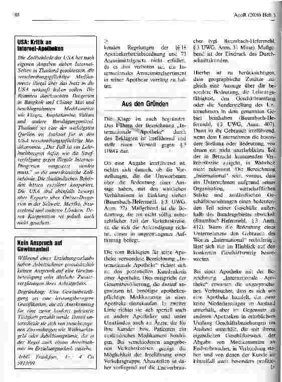 Vorschauseite 2: Zur Irreführung einer Verkehrsgruppe mit der Bezeichnung Internationale Apotheke