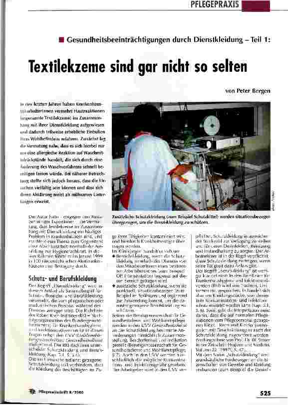 Vorschauseite 1: Textilekzeme sind gar nicht so selten Gesundheitsbeeinträchtigungen durch Dienstkleidung - Teil 1: