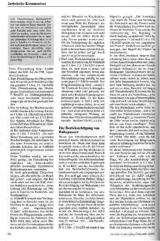 Vorschauseite 3: Die Regelung der zulässigen Arbeitszeit und der Ruhepausen für das Krankenpflegepersonal